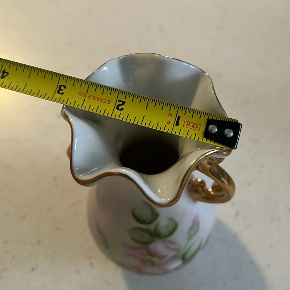 Vintage Hand Painted Floral Ivory Gold Detail Double Handled Porcelain Vase